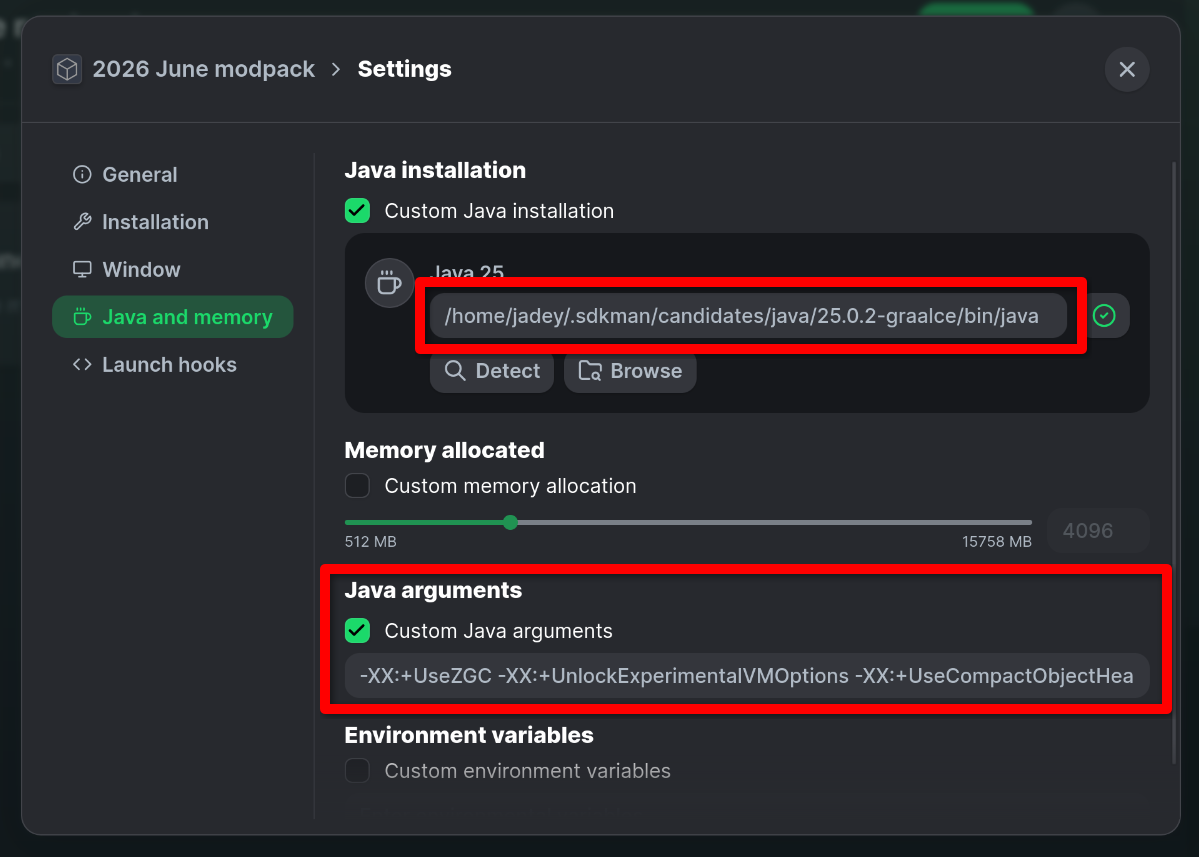 Showcasing the settings