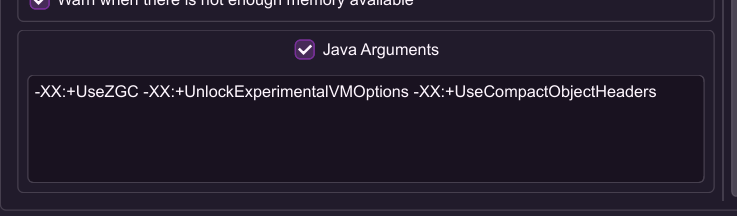 Showcasing the Java Arguments in the Prism Launcher